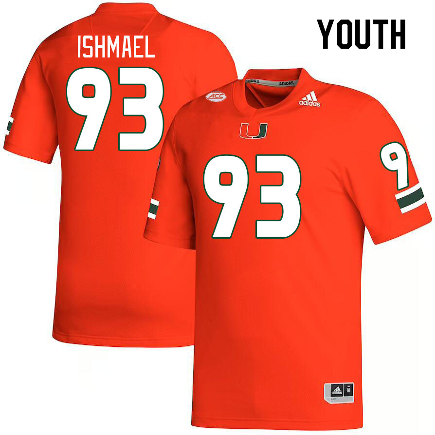 Youth #93 Jabari Ishmael Miami Hurricanes College Football Jerseys Stitched-Orange
